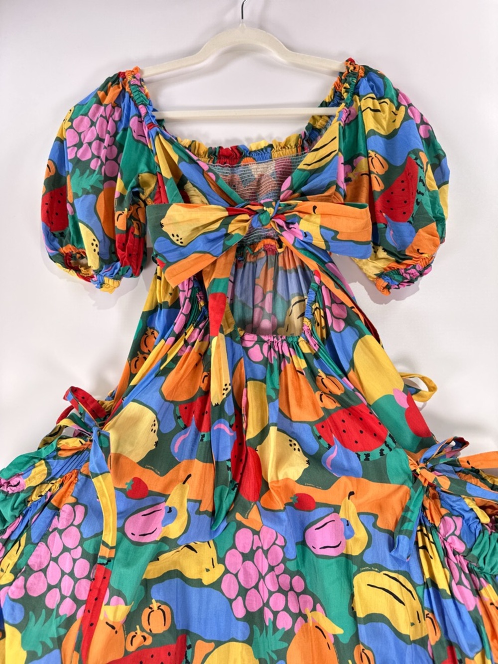 Farm Rio Fruit Print Smocked Cutout Maxi Dress M Multi - Picture 5 of 10